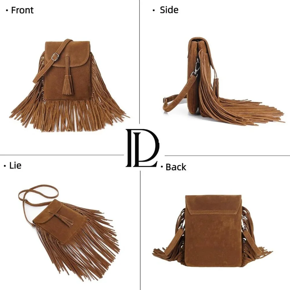 Elegant Fringe Phone Purse with Tassels - 3 Compartment Crossbody Bag for Women